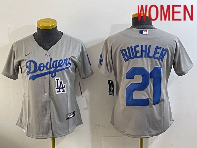 Women Los Angeles Dodgers #21 Buehler Grey Game 2024 Nike MLB Jersey style 11215